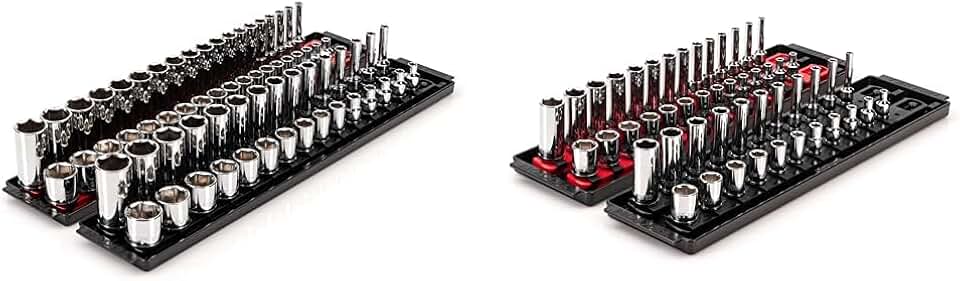 TEKTON 3/8 Inch Drive 6-Point Socket Set with Rails, 68-Piece (1/4-1 in., 6-24 mm) | SHD91220 & 1/4 Inch Drive 6-Point Socket Set with Rails, 50-Piece (5/32-9/16 in., 4-15 mm) | SHD90215