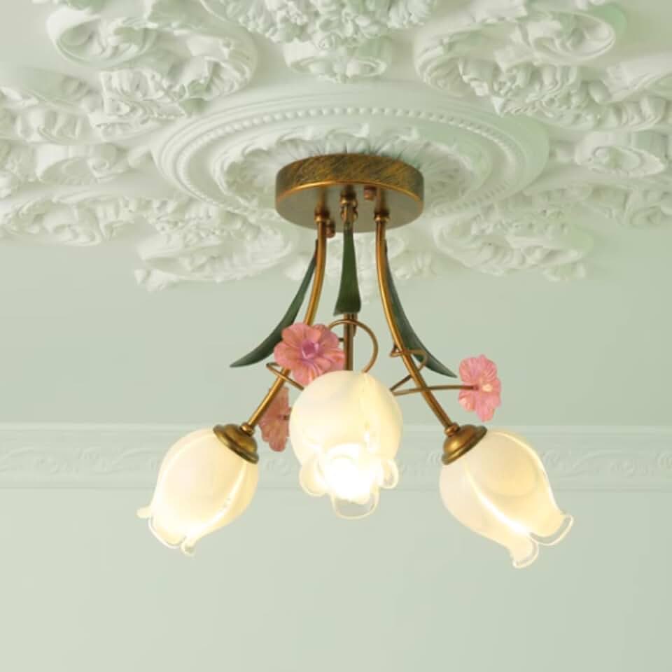 French Countryside Retro Ceiling Light,Semi-Flush Mount E14 Light Source Energy -Saving Light Fixtures,Ceiling Lamp for Cloak Room, Entrance Hall, Corridor