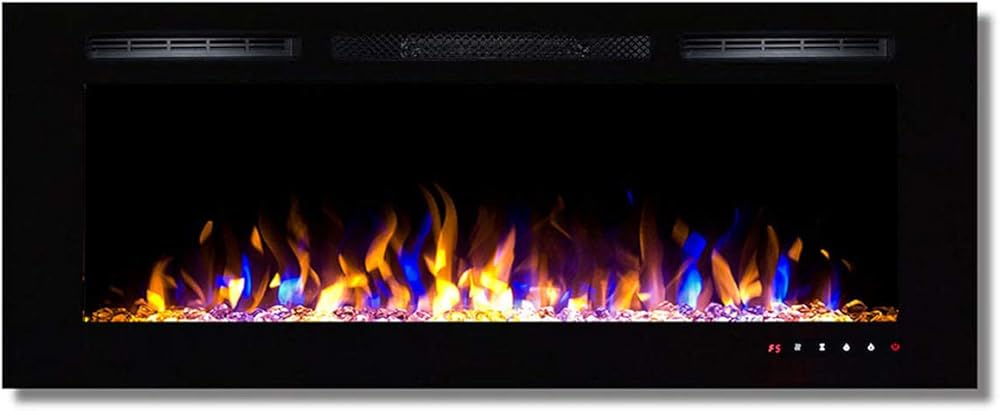 50 Inch Bliss Crystal Recessed Touch Screen Multi-Color Wall Mounted Electric Fireplace