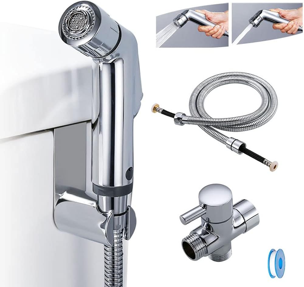 NMZAW-86 Two Function Toilet Hand Bidet Faucet Bathroom Shower Sprayer Brass T Adapter 1.2m Hose Tank Hooked Holder Easy Install