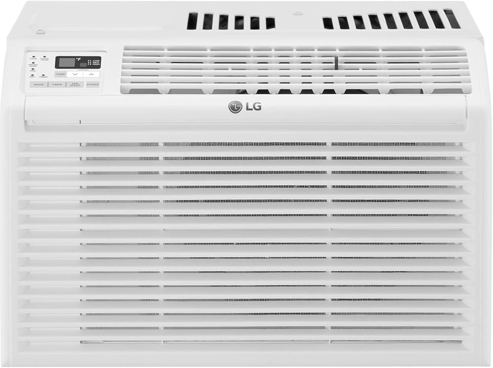 LG 6,000 BTU Window Air Conditioner, 115V, Cools 250 Sq.Ft. for Bedroom, Den, Living Room, Quiet Operation, with Remote, 2 Cooling & Fan Speeds, 2-Way Air Deflection, Auto Restart, White