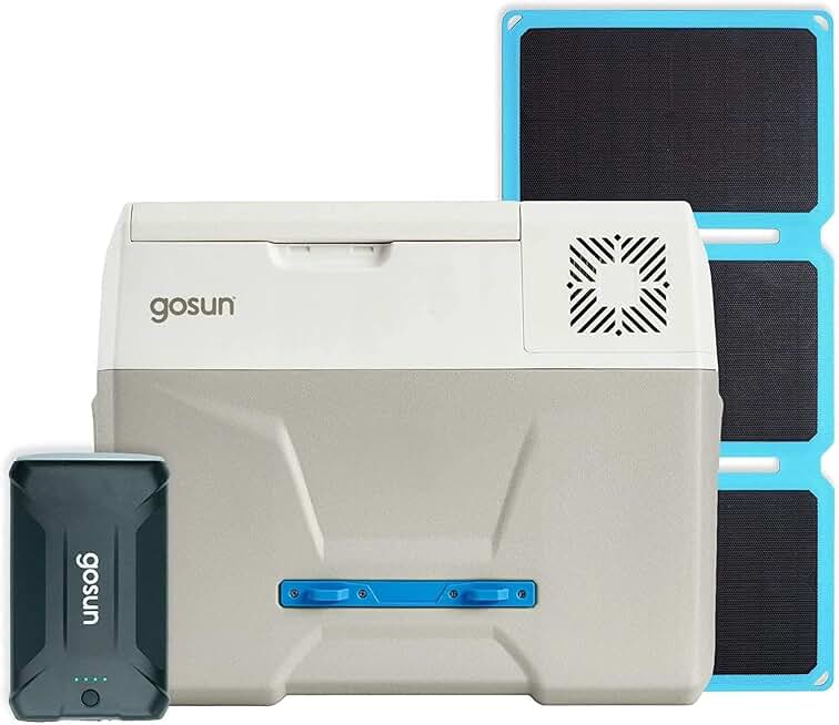 GOSUN Chill Solar Cooler & Solar Panel 30+ | Iceless Solar Powered Cooler With Wheels - 12 Volt Refrigerator Ice Chest With Portable Battery | 12v Beach Cooler & Solar Camping Equipment & Solar Panels