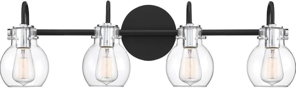 Quoizel ANW8604EK Andrews Classic Industrial Clear Glass Bathroom Vanity Wall Lighting, 4-Light 400 Total Watts, 9