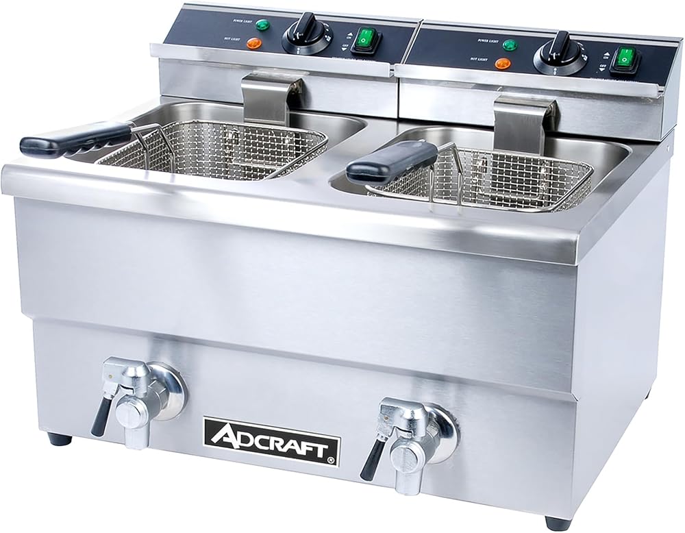 Adcraft DF-12L/2 Fryer 50-Pound Double Tank Electric Countertop Deep Fryer, 208v, NSF