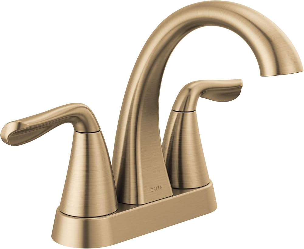Delta Faucet Arvo Gold Bathroom Faucet, Centerset Bathroom Faucet Gold, Bathroom Sink Faucet, Drain Assembly Included, Champagne Bronze 25840LF-CZ