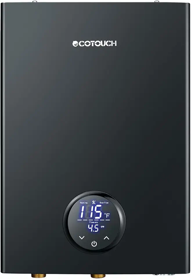 Tankless Hot Water Heater Electric, 240V ECOTOUCH 24kW On Demand Instant Point of Use Endless Smart Water Heater with ETL Certificated Self-Modulating for Whole House Shower ECO240 Black