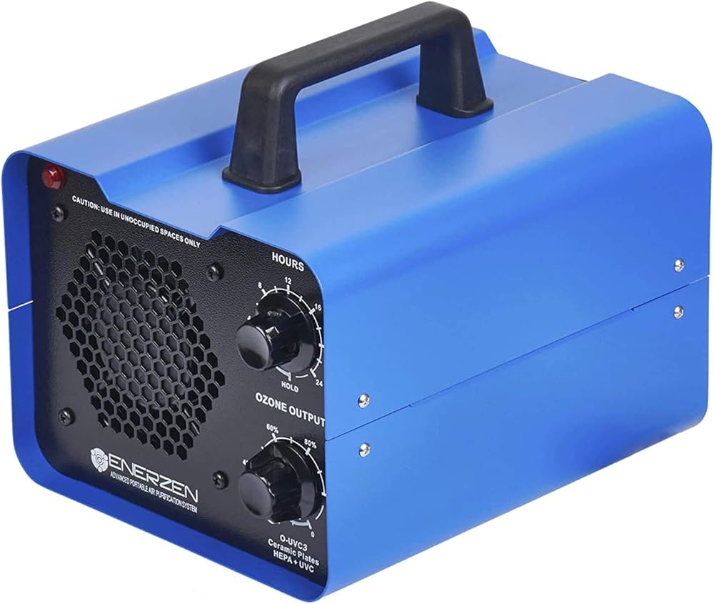 Enerzen O-UVC3 - HEPA + UV Light + 60,000 mg/h Industrial Ozone Generator for Eliminating Odors - O3 Machine Air Ionizer Deodorizer for Home, Room, Smoke, Car, Pet