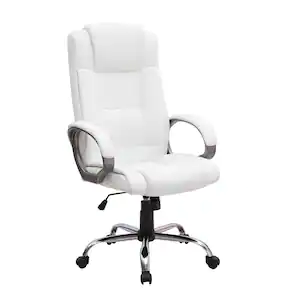 HOMESTOCK White High Back Executive Premium Faux Leather Office Chair with Back Support, Armrest and Lumbar Support