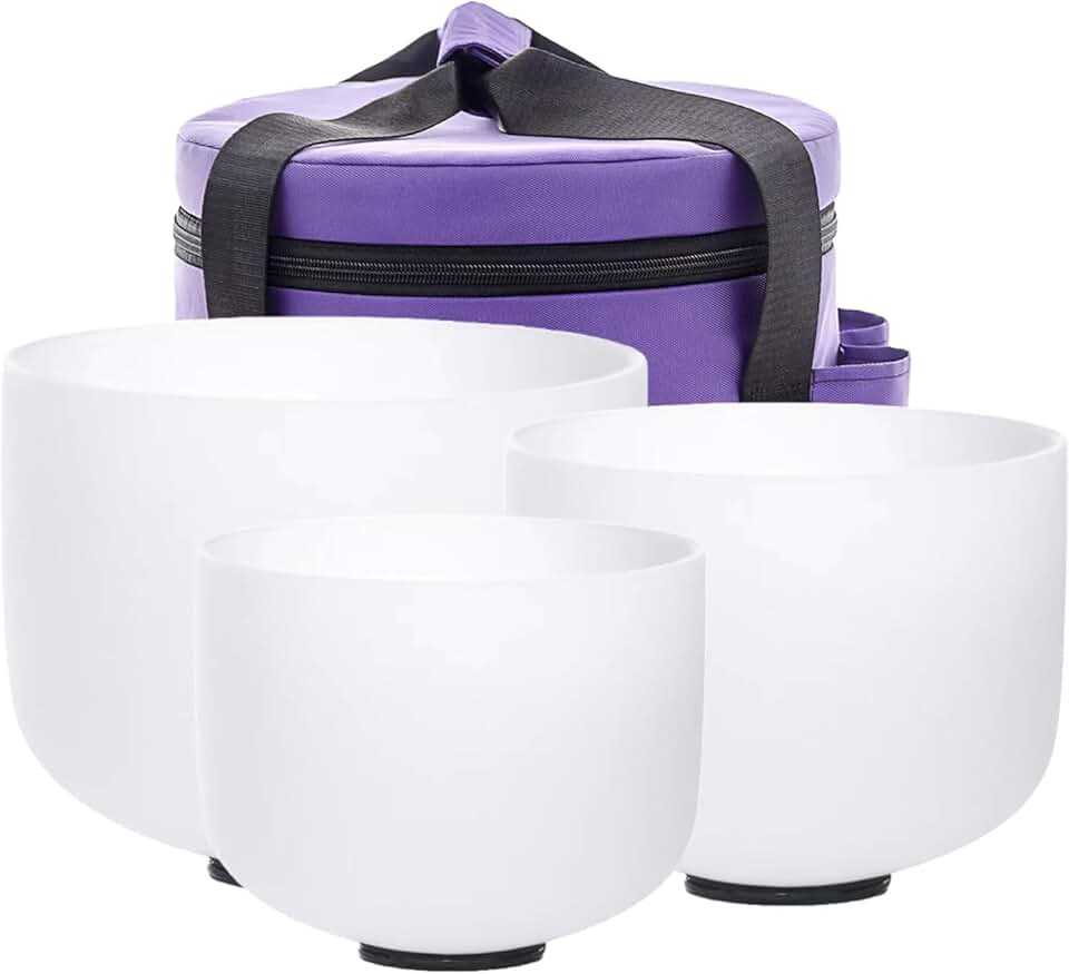 432HZ Set of 3PCS 8-12 Inch Frosted Quartz Crystal Singing Bowl 8