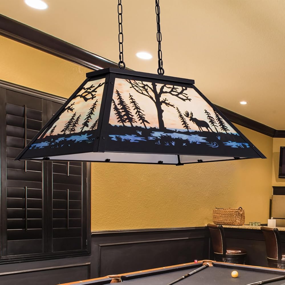 Wellmet Tiffany Pool Table Light, 3 Lights Farmhouse Chandelier for Billiard, Dining Room, Kitchen Island, Cabin, Game Room, L-34in