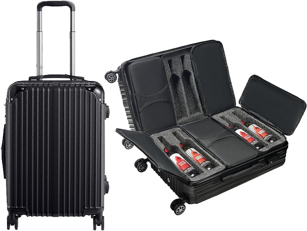 12 Wine Bottle Suitcase With 6 Expandable Removable Travel Bags | Holds Standard 750 ML Size Bottles | TSA Approved Lock, Wheeled Bag - Airplane Black Luggage Case to Carry Wine Liquor Alcohol, Gift
