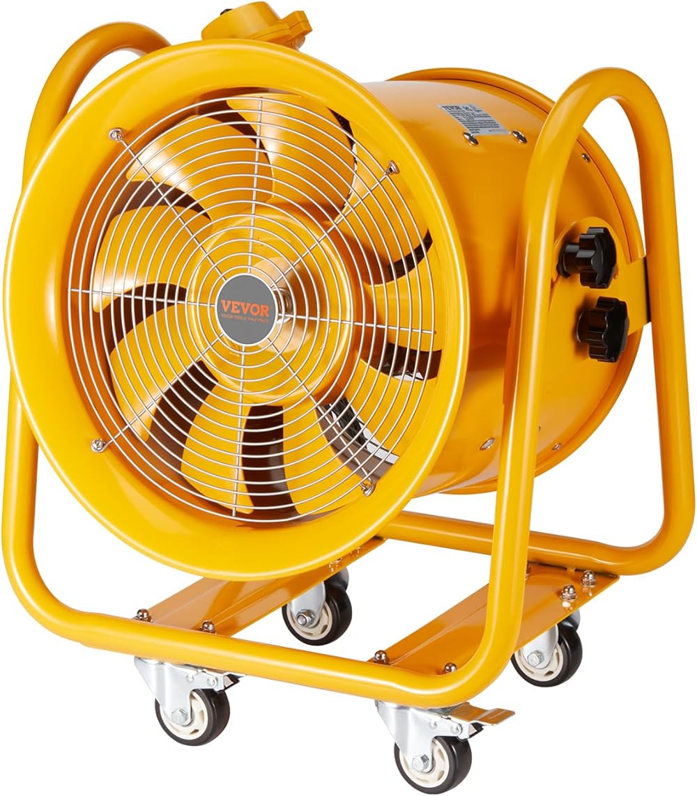 Portable Blower Explosion Proof Utility Fan 16 inch, 4240 CFM Heavy Duty Cylinder Exhaust Fan With 16.4ft Power Cord - No Plug, Industrial Ventilator for Warehouse, Mill, Spray Booth, Tank