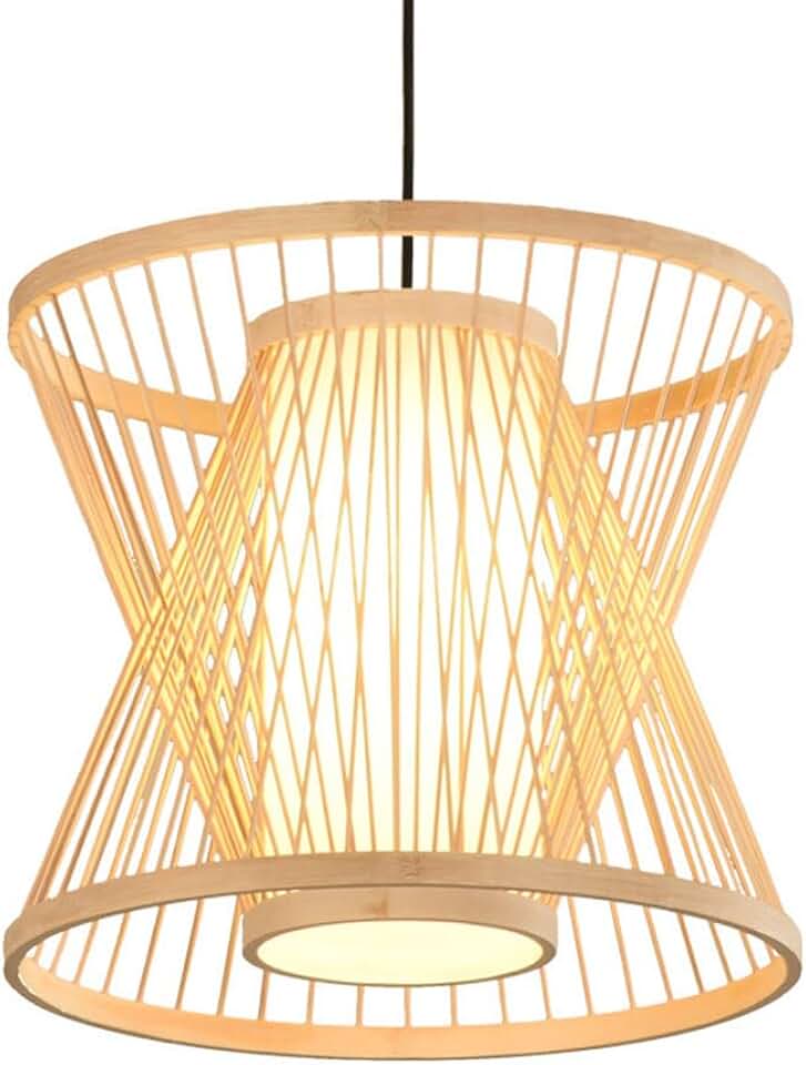 Bamboo Cage Light Faux Parchment Lamp Shade Kitchen Home Decor Wicker Rattan Basket Chandeliers Hand-Woven Creative Hanging Lighting Fixtures for Living Room Bedroom Coffee Shop/Natural/60Cm