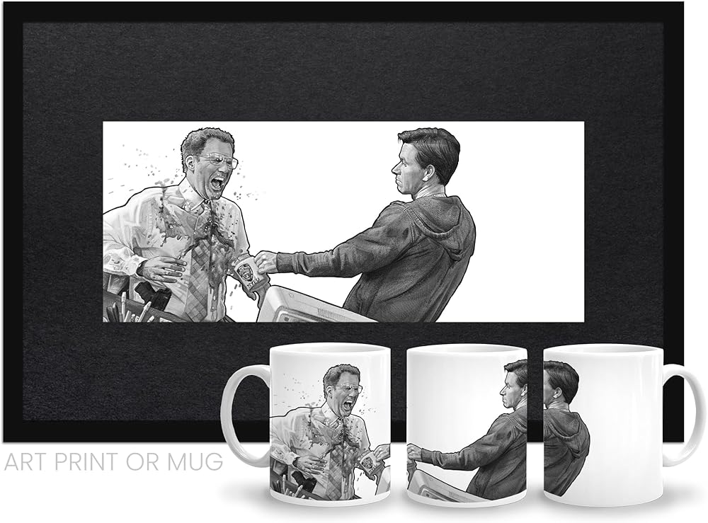Other Guys Mark Wahlberg and Will Ferrell Tuna vs Lion Scene Art Print or Coffee Mug, Fan Art Room Decor, Comedy Movie Lover Gift, Film Buff Wall Art, Pencil Drawing (18.75