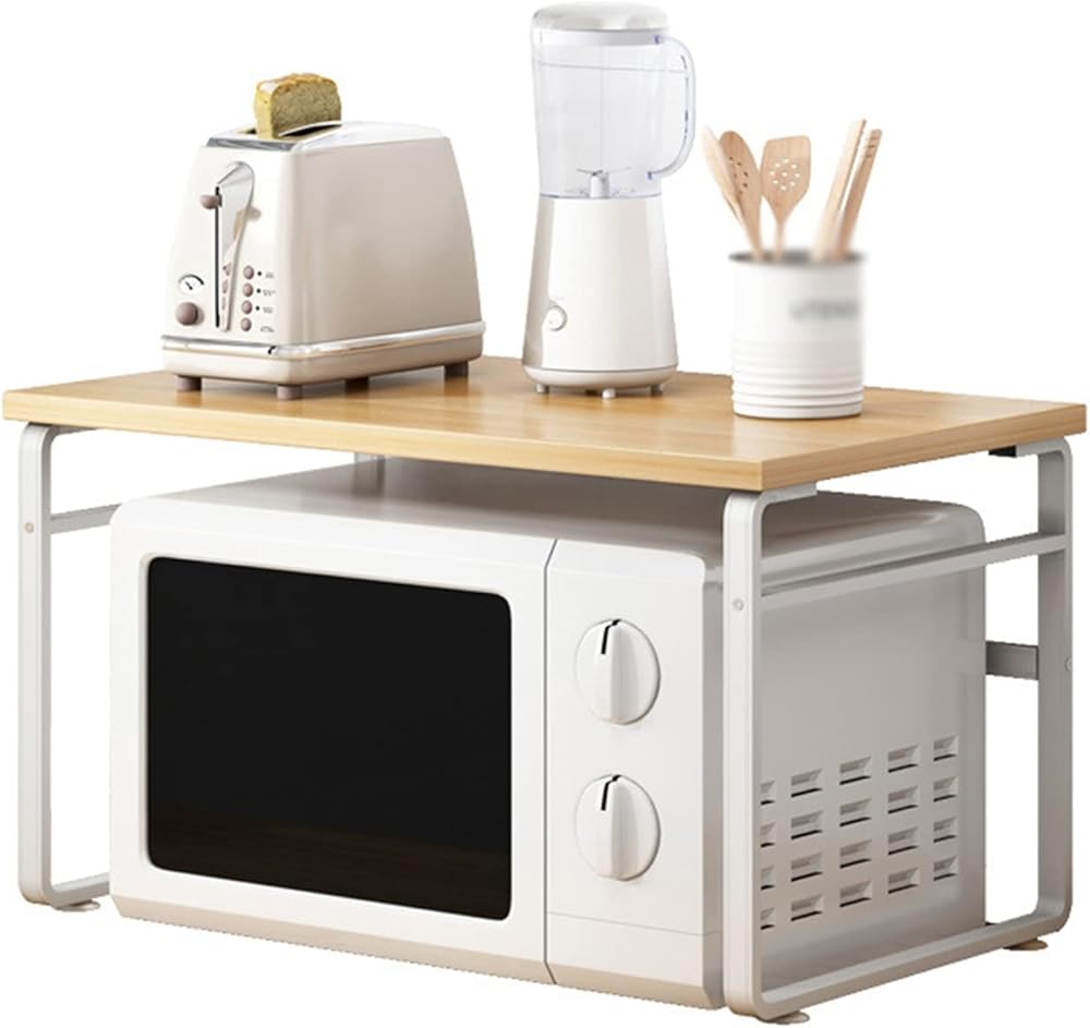 Microwave Stand Shelf Expandable Microwave Oven Rack Countertop,2-Tier Kitchen Counter Shelf with Partition,Utility Metal Microwave Oven Rack, Kitchen Organizer Rack Dish Rack Spice Rack (B)