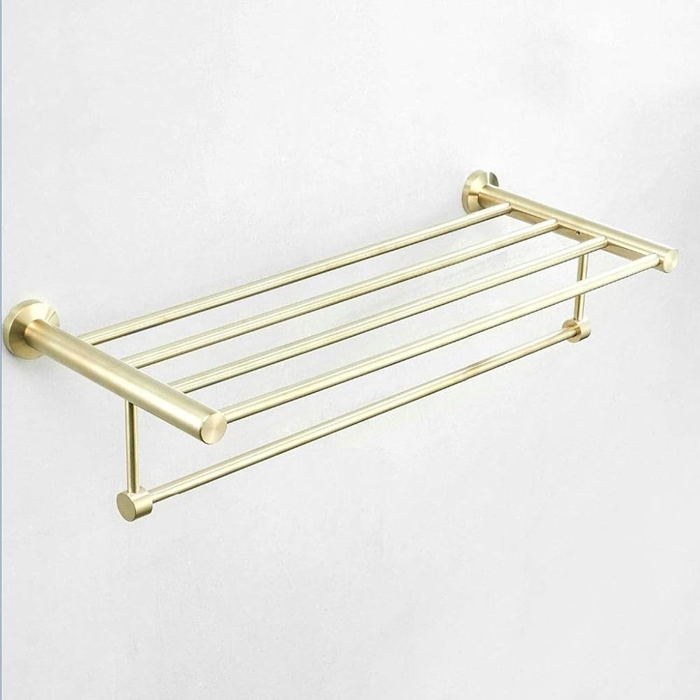 Bathroom Towel Rack Golden Brush Towel Holder Storage Towel Rack Shelf Wall Mounted Brushed Stainless Steel