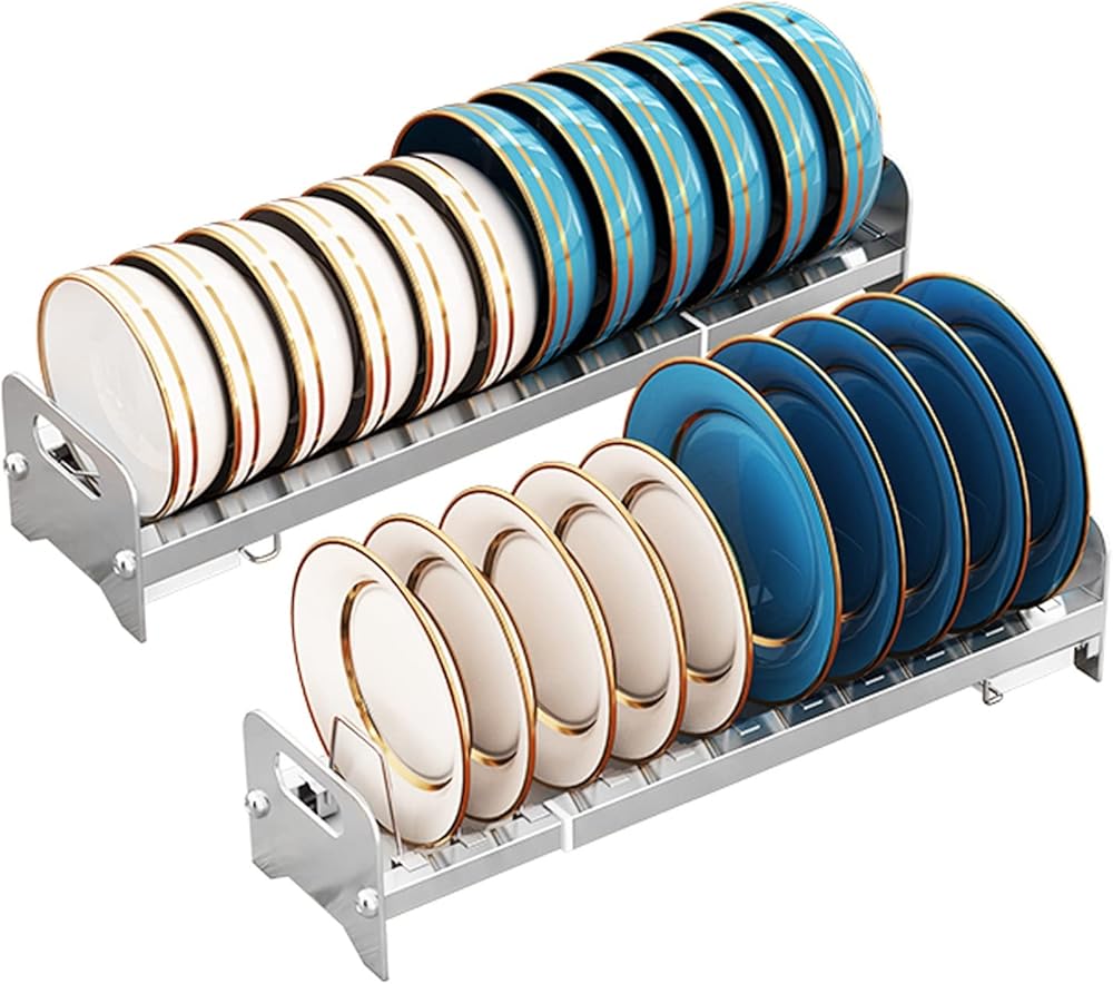 Dish Drainers Stainless Steel Kitchen Dish Drying Rack,Kitchen Countertop Supplies Storage for Plates Bowls Pots,Cupboard Storage Dish Rack,Retractable Dish Rack (Color:Silver)