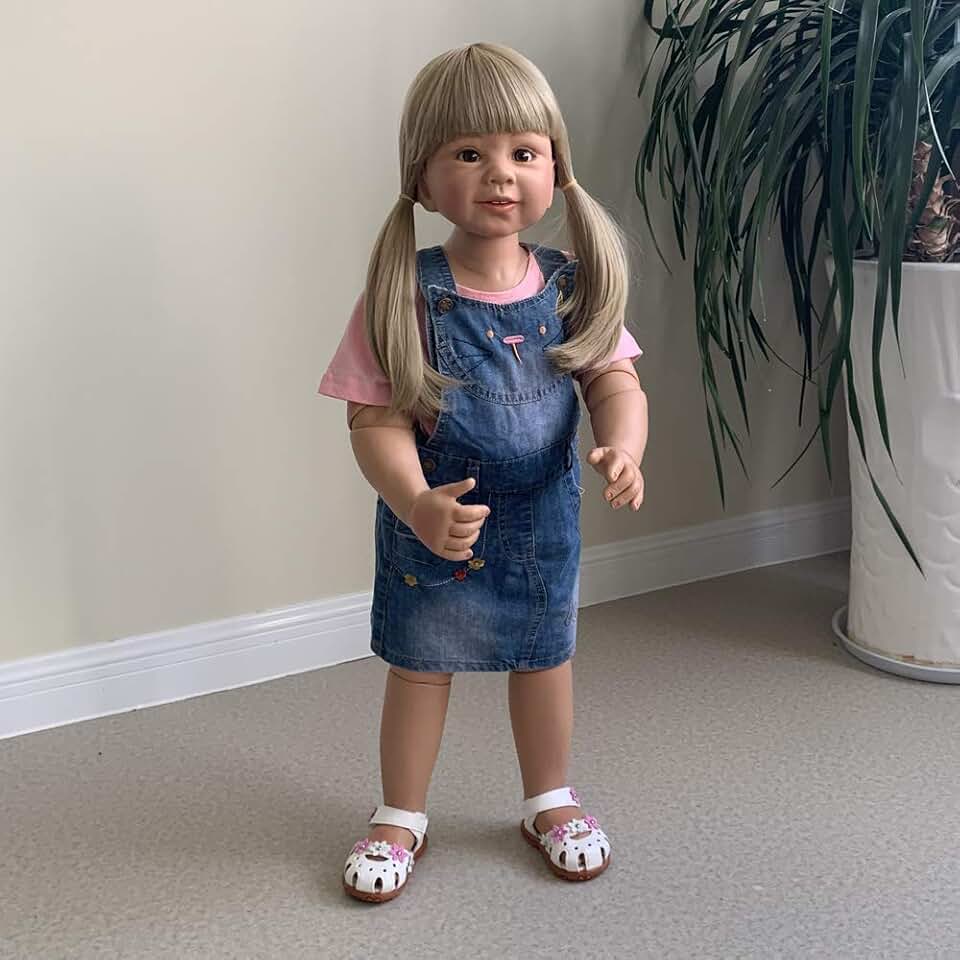 34inch Reborn Toddler Dolls,Huge Baby Full Body Hard Vinyl Girl Realistic Anatomically Correct+ Long Hair Age 3 Dress Model Collectible High Qualtity(no Girl Parts)