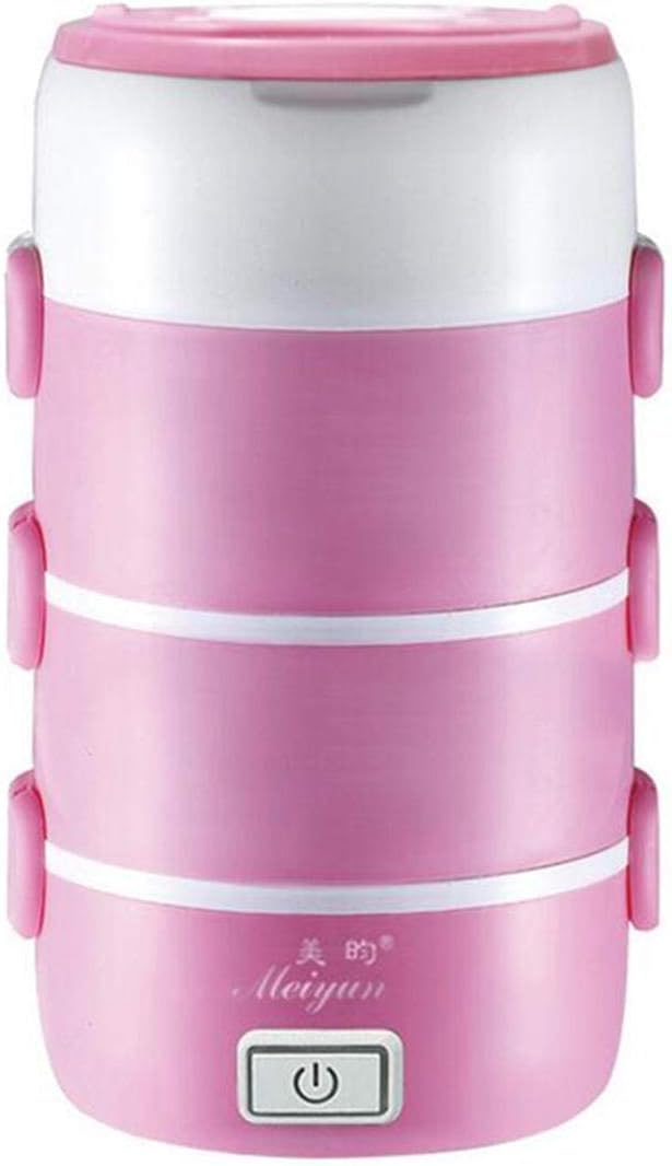 2.2L 4 Layers Stainless Steel Electric Lunch Box Mini Rice Cooker Food Warmer (Color : Pink)