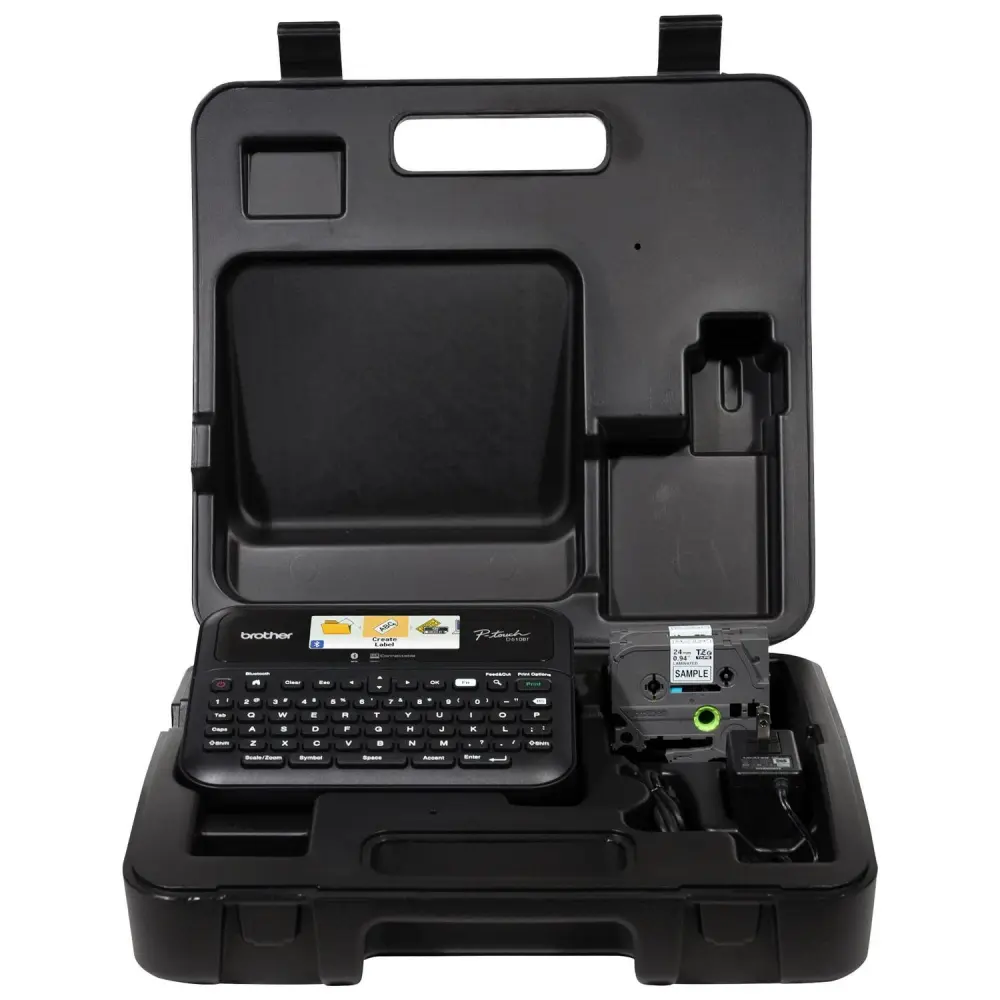 Brother P-touch Business Professional Connected Label Maker PT-D610BTVP with BluetoothA Connectivity, includes carry case and 4m Black Print on Clear Sample Label Tape ~1/2a (12mm).