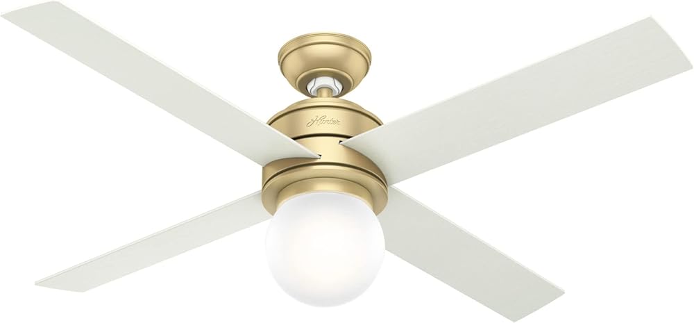 Hunter Fan Company, 59320, 52 inch Hepburn Modern Brass Ceiling Fan with LED Light Kit and Wall Control