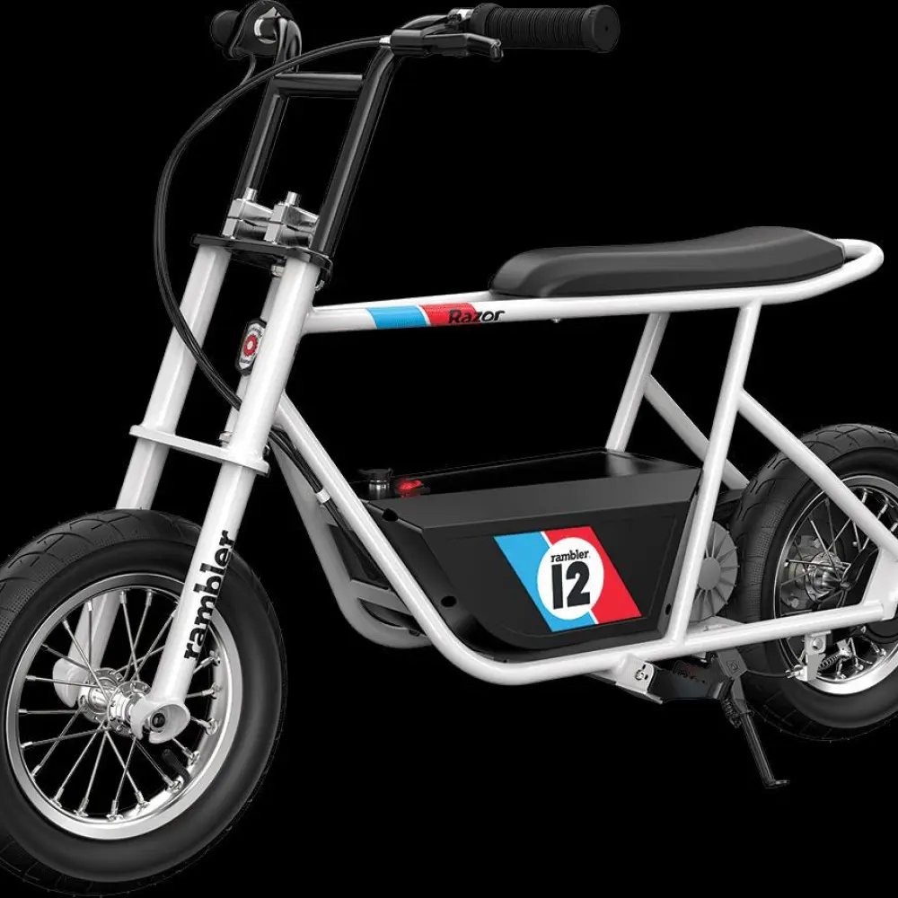 Razor Rambler 12 – White, 24V Electric Scooter, Up to 14 mph, 12 Air-Filled Tires, 250-watt Motor, Retro Style Electric Minibike for Ages 13 and Up
