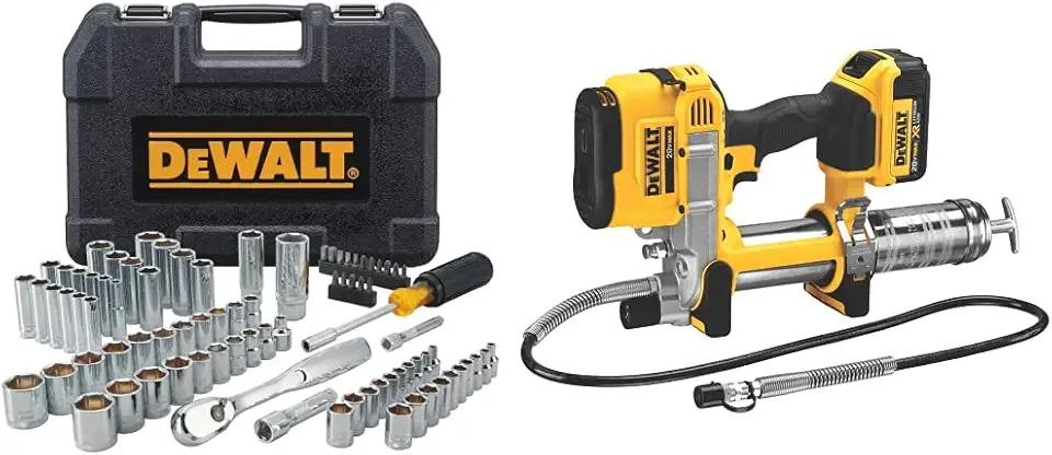 DEWALT DCGG571M1 20-volt MAX Lithium Ion Grease Gun and DWMT81531 84Pc Mechanics Tool Set