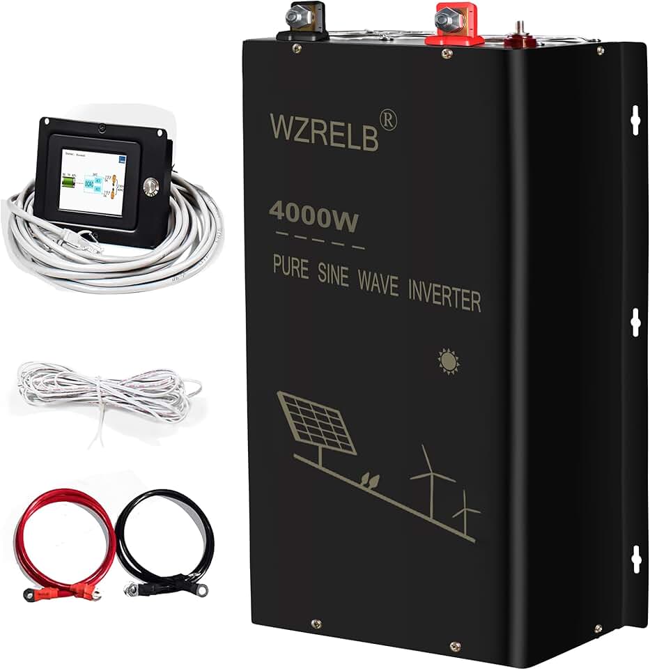 WZRELB 4000W 24V Pure Sine Wave Inverter,24 Volt DC to AC 120V 240V Split Phase Power Inverter,8KW Surge,5 AC Outlets,AC Hardwire Terminal,15ft LCD Remote Panel