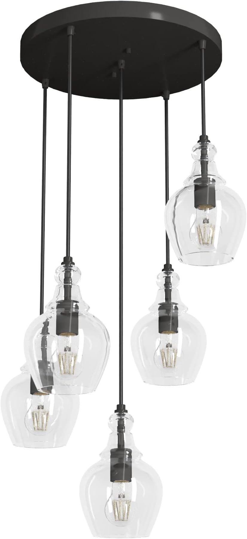 Hunter - Maple Park 5-light Noble Bronze, Medium Size Cluster Light, Dimmable, Casual Style, Round Shaped, for Bedrooms, Kitchens, Dining, Living Rooms - 19898