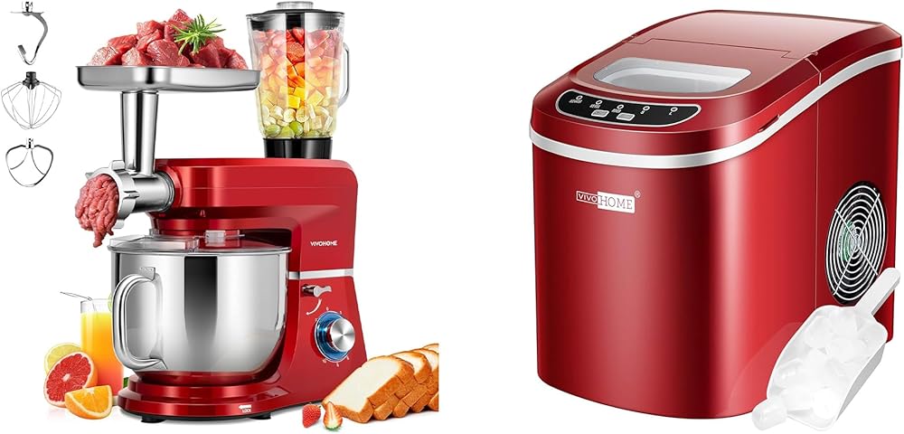 VIVOHOME 6 in 1 Multifunctional Stand Mixer with 8.5 Quart Stainless Steel Bowl with Electric Portable Compact Countertop Automatic Ice Cube Maker Machine