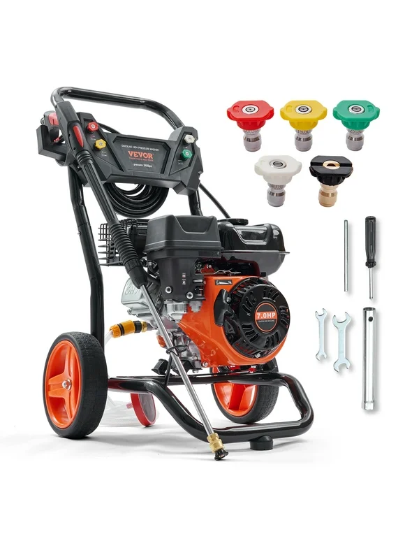 VEVOR 3400 PSI 2.6 GPM Gas Pressure Washer w/26 ft High Pressure Hose 5 Nozzles Gas Powered Washer