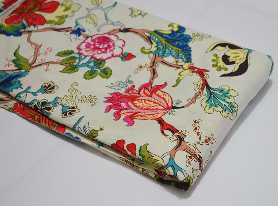 Scrren Print Dressmaking by The Yard Fabric 100% Cotton Floral Print Fabric for Sewing Crafting Ethnic Running Natural Dye Sanganeri Indian Fabric by The Yard 512 (50 Yard pre Cut)