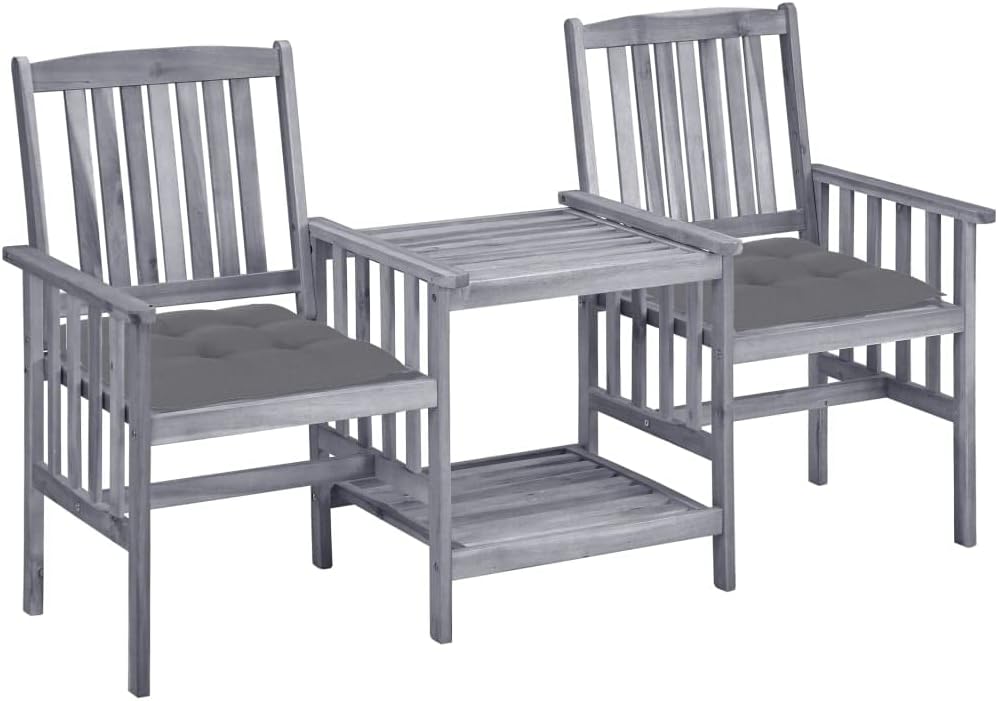 Patio Chairs with Tea Table and Cushions,Outdoor Sectional Sofa Conversation Set,Afternoon Tea Suit,Balcony Furniture,Perfect for Patio,Garden,Porch,or Front Yard Area, Solid Acacia Wood