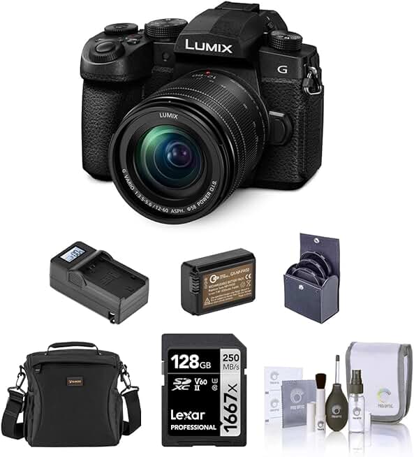 Panasonic Lumix G95 Mirrorless Camera with Lumix G Vario 12-60mm f/3.5-5.6 MFT Lens Bundle with 128GB Memory Card, Shoulder Bag, Extra Battery, Charger, 58mm Filter Kit, Cleaning Kit