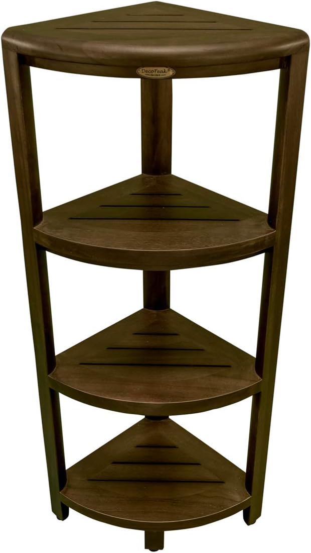 DecoTeak 4-Tier Teak Corner Shower Shelf, Shower Stool for Shaving Legs, Shower Foot Stool, Teak Shower Stool, Corner Shower Stool, Small Shower Stool