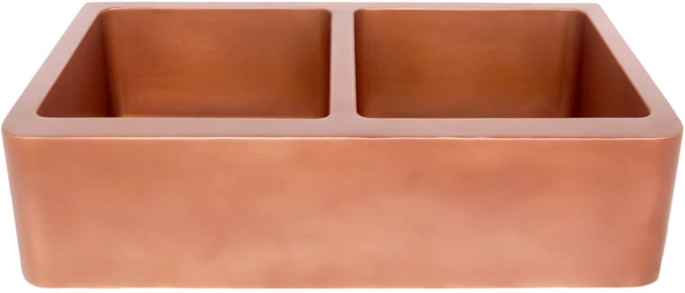 Doube-Bowl Copper Farmhouse Sink - Smooth Interior and Exterior