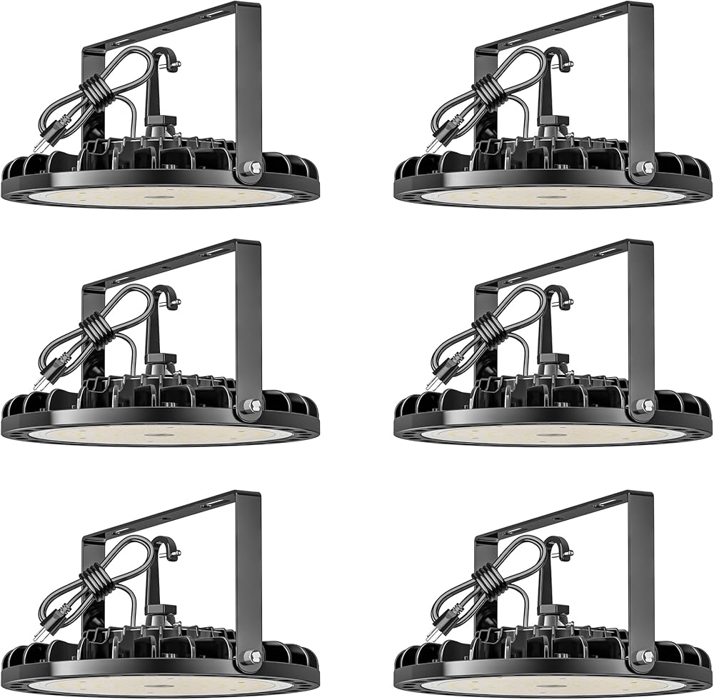 200W UFO LED High Bay Light 6 Pack, 28000 LM with US Plug 5ft Cable, 5000K, Commercial Industrial Warehouse Shop Factory Barn Garage Area Lighting Fixture, Non-Dim