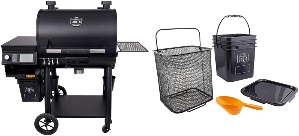 Oklahoma Joe's 22202150 Rider 1200 DLX Pellet Grill/BBQ Smoker, Black & 5159038W01 Pellet Bucket Kit, Black