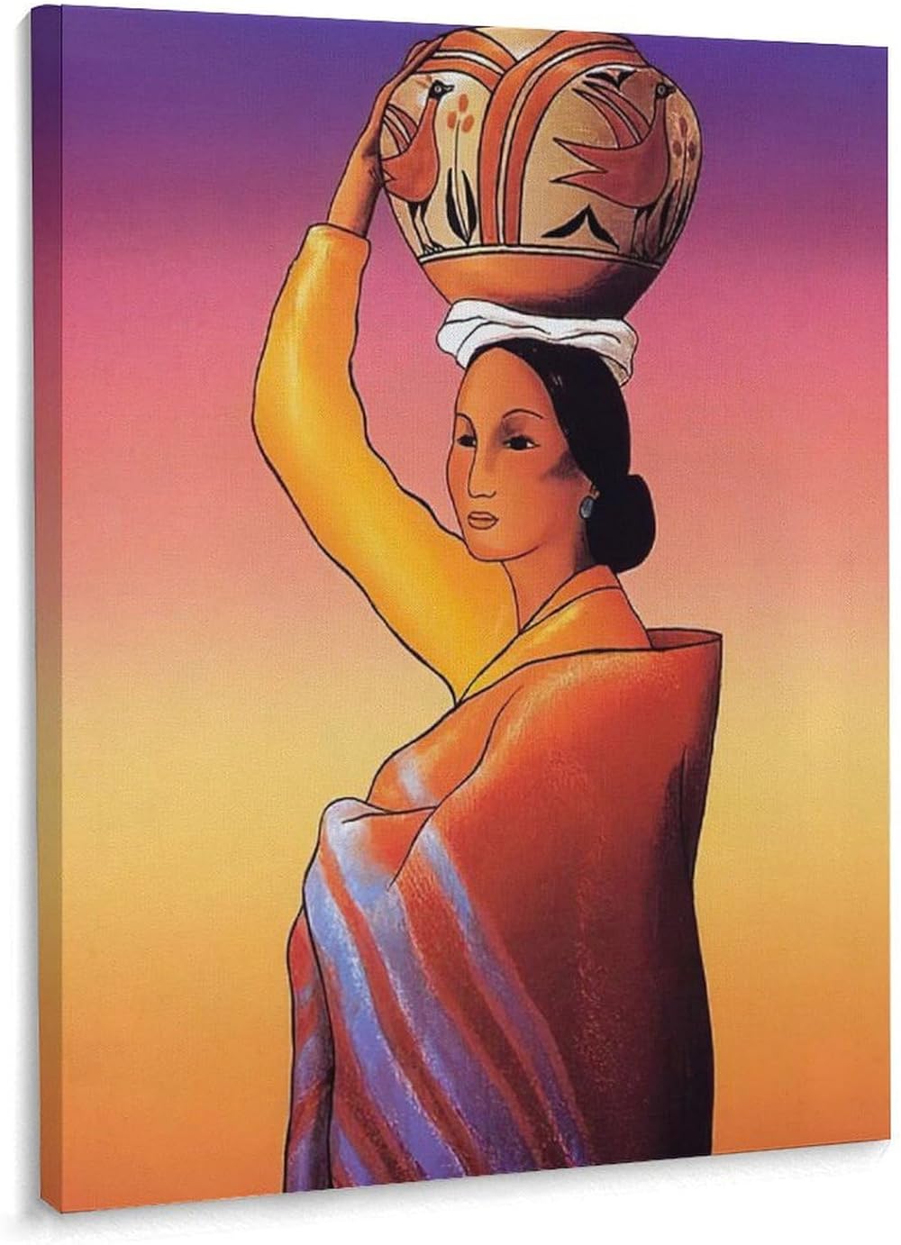 Woman with Jar on Head Mexican Poster Painting Latin American Wall Art Home Aesthetic Decoration Canvas Print Poster Decorative Painting Canvas Wall Art Living Room Posters Bedroom Painting 24x32inch(