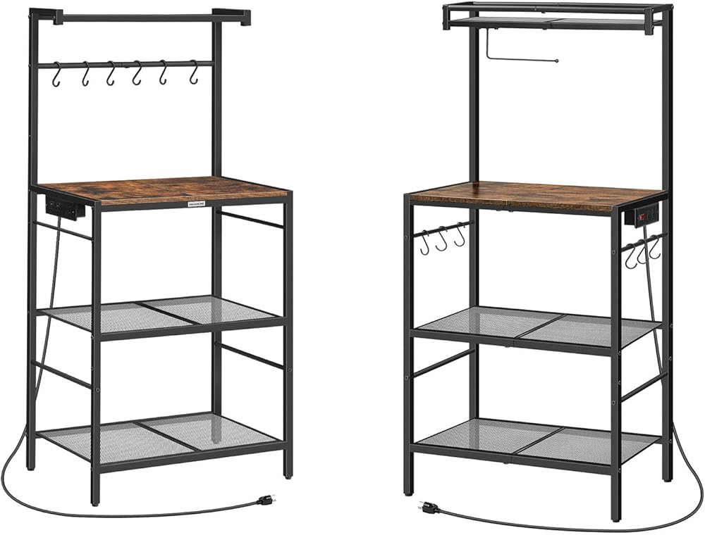 Bakers Rack with Charging Station Bakers Rack with Power Outlet, Kitchen Storage Shelf with Paper Holder BRHR35E01-BRHR36E01