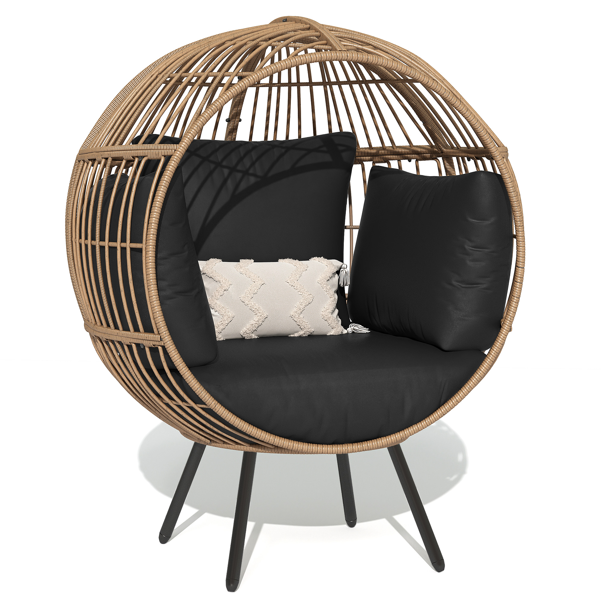 Dextrus Egg Chair, Outdoor Egg Lounge Chair with Cushion, Wicker Chair PE Rattan Chair - Beige