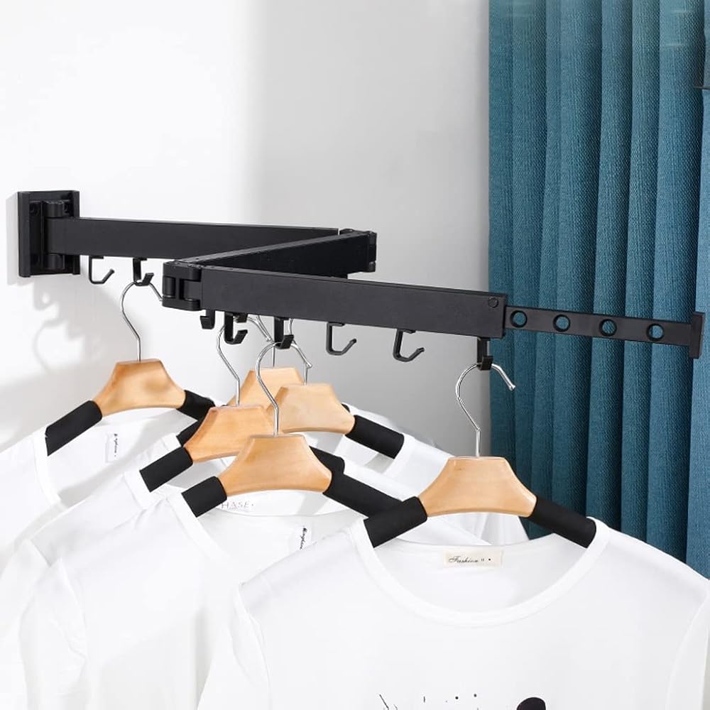 Folding Drying Rack Wall Mounted Telescopic Clothes Rack Indoor and Outdoor Simple Clothes Hanger