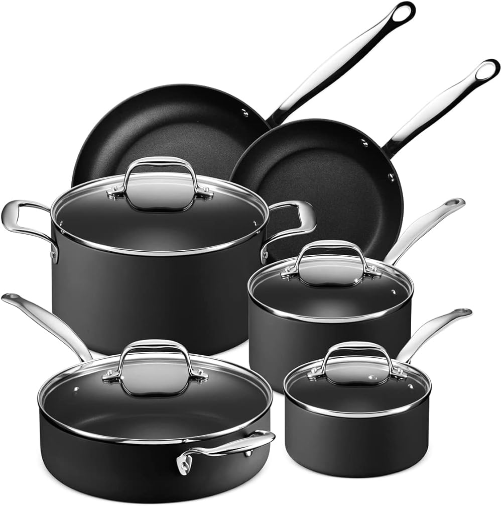 Legend Slick 10 pc Hard Anodized Nonstick Cookware - Next Gen Hard Anodized Aluminum & Steel Chef Grade Pots and Pans Set for Home - PFOA Free, Non-Toxic Non-Stick Surface - Oven & Dishwasher Safe