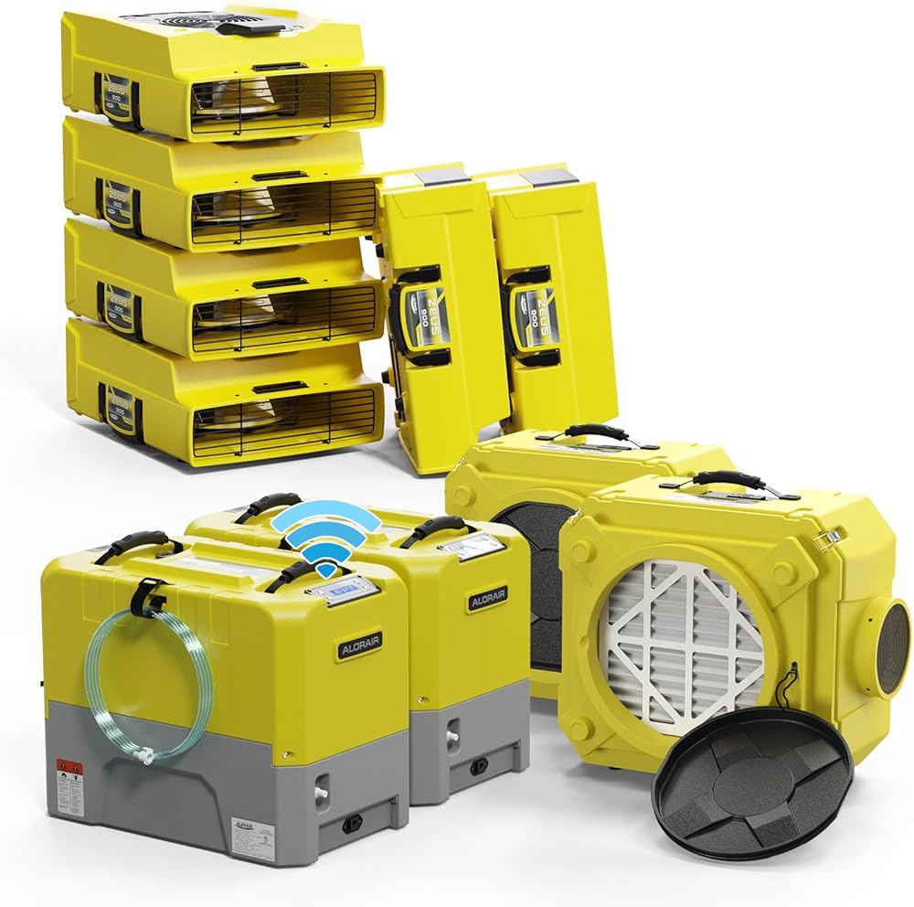 ALORAIR 2 x WiFi Commercial Dehumidifier, 6 x Air Movers and 2x Air Scrubber Combo Package Deals, Water Damage Restoration Equipment, Yellow
