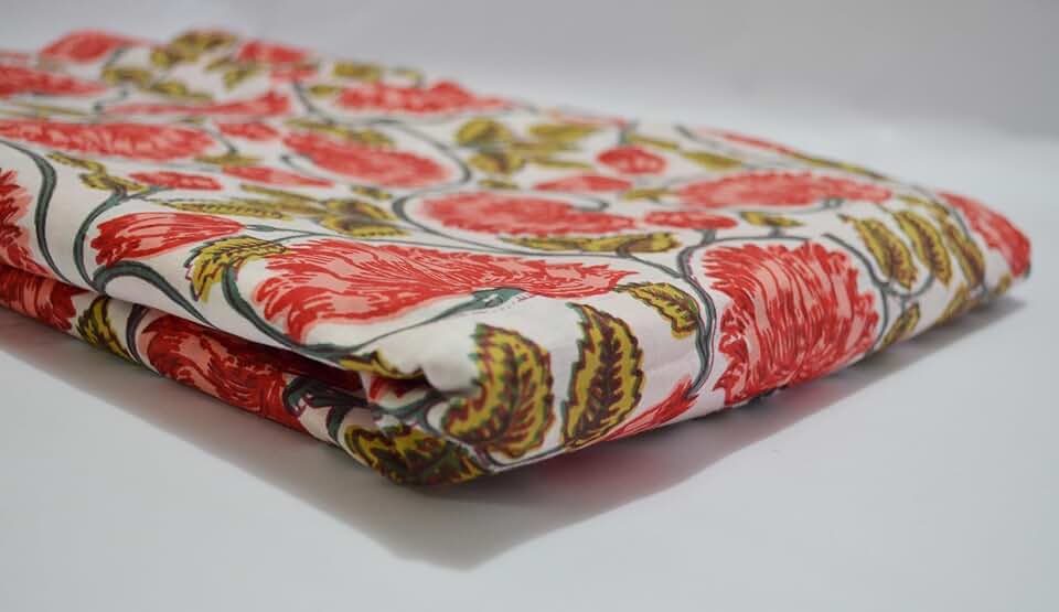 Scrren Print Dressmaking by The Yard Fabric 100% Cotton Floral Print Fabric for Sewing Crafting Ethnic Running Natural Dye Sanganeri Indian Fabric by The Yard 494 (50 Yard pre Cut)