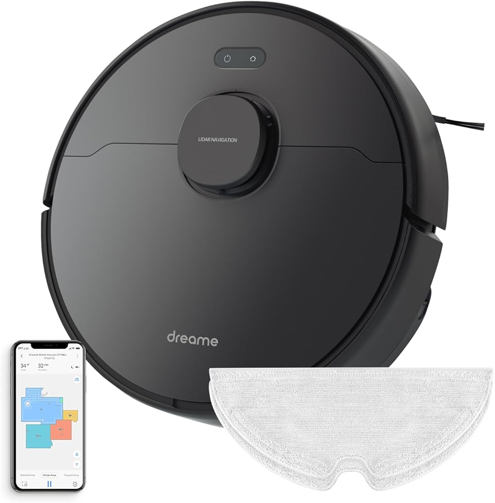 dreame D9 Max Robot Vacuum and Mop Combo, LiDAR Navigation, 4000Pa Strong Suction Power, 180mins Runtime, 2-in-1 Sweep and Mop, Compatible with Alexa