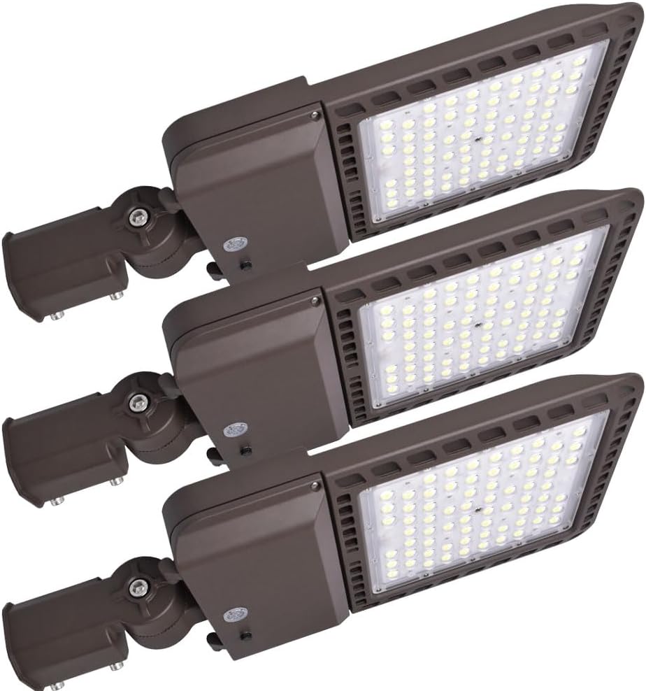 3 Pack 300W LED Parking Lot Lights Adjustable Slip Fitter,39000LM,5000K Outdoor Lighting with Dusk to Dawn Photocell,IP65 Waterproof,LED Shoebox Pole Light,110-277V for Commercial Lighting ETL