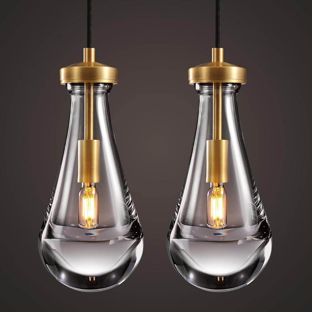 Raindrop Pendant Lights Set of 2, Brass Pendant Lights Kitchen Island 2 Pack, Gold Island Light for Kitchen Dining Room Light Fixture, Chandelier for Living Room Bedroom Bathroom, Bulb Included