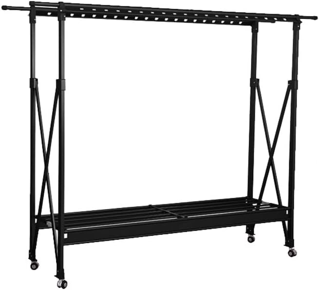 Hanger for Drying Clothes Rack Folding Floor-to-Ceiling Stainless Steel Indoor Outdoor Double-Pole Teleswith Swivel Wheels Coat Rack Load-Beacapacity Sturdy Durable/Black