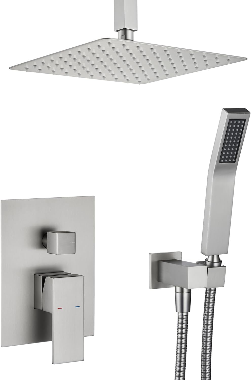 Rain Shower System 10 Inches Shower Combo Set Brushed Nickel Ceiling Mount Shower Faucet Bathroom Faucets with Rainfall Shower Head and Hand Shower